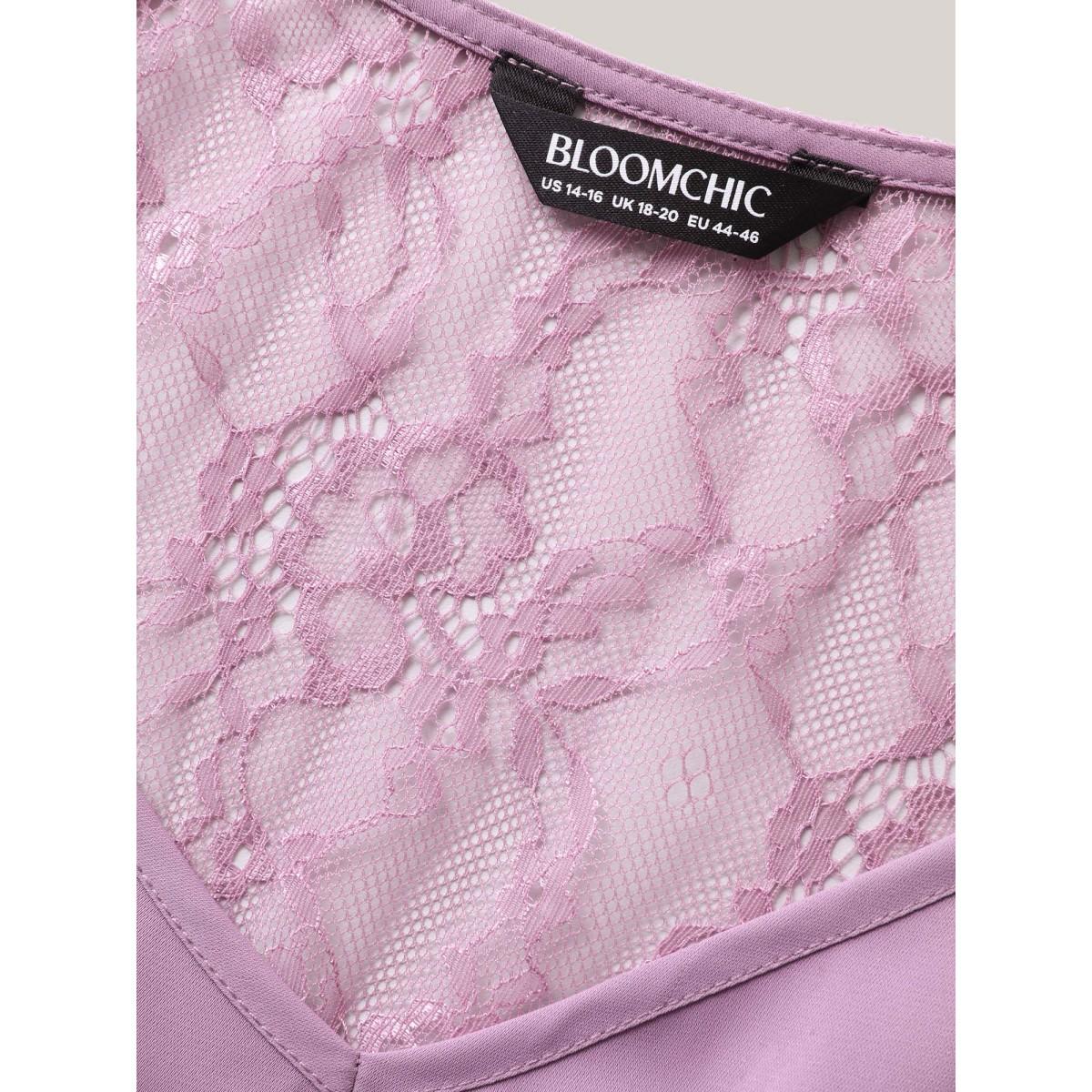 Plus Size Sheer Lace Sleeve Spliced Pockets Maxi Dress Mauve Women V-neck Cap Sleeve Curvy BloomChic 28/5X Product Image