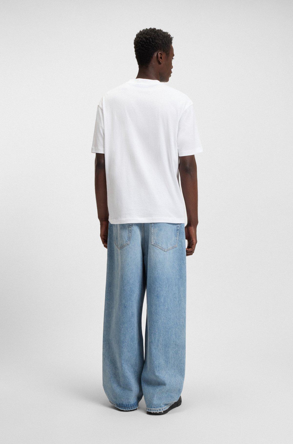 HUGO - Cotton-jersey T-shirt with Happy HUGO artwork - White Product Image