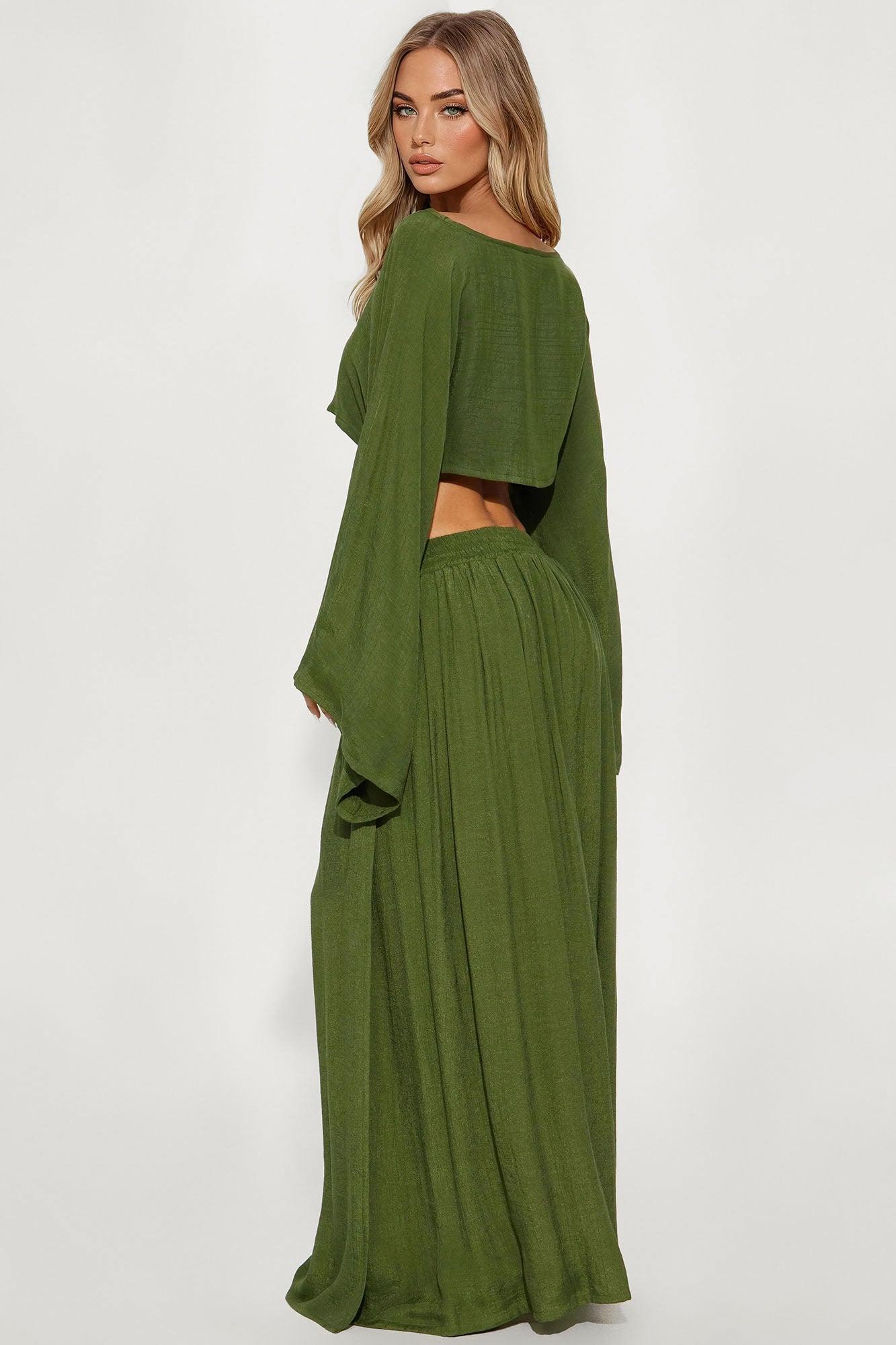 Miranda Maxi High Slit Maxi Skirt Set - Olive Female Product Image