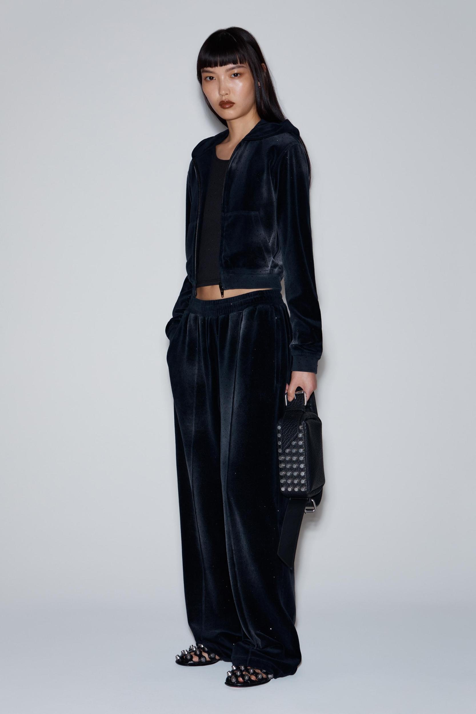 Sweatpant With Clear Bead Hotfix In Crushed Velour Product Image