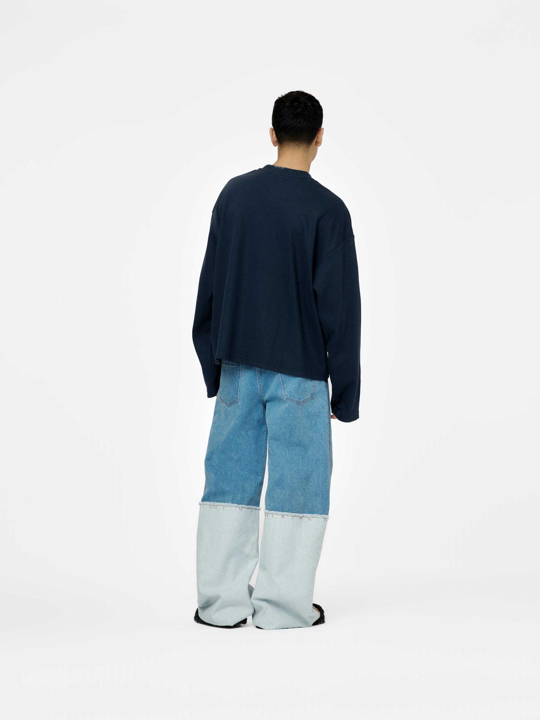 Bleach Coated Organic Denim Mega Trousers (Cobalt) Product Image