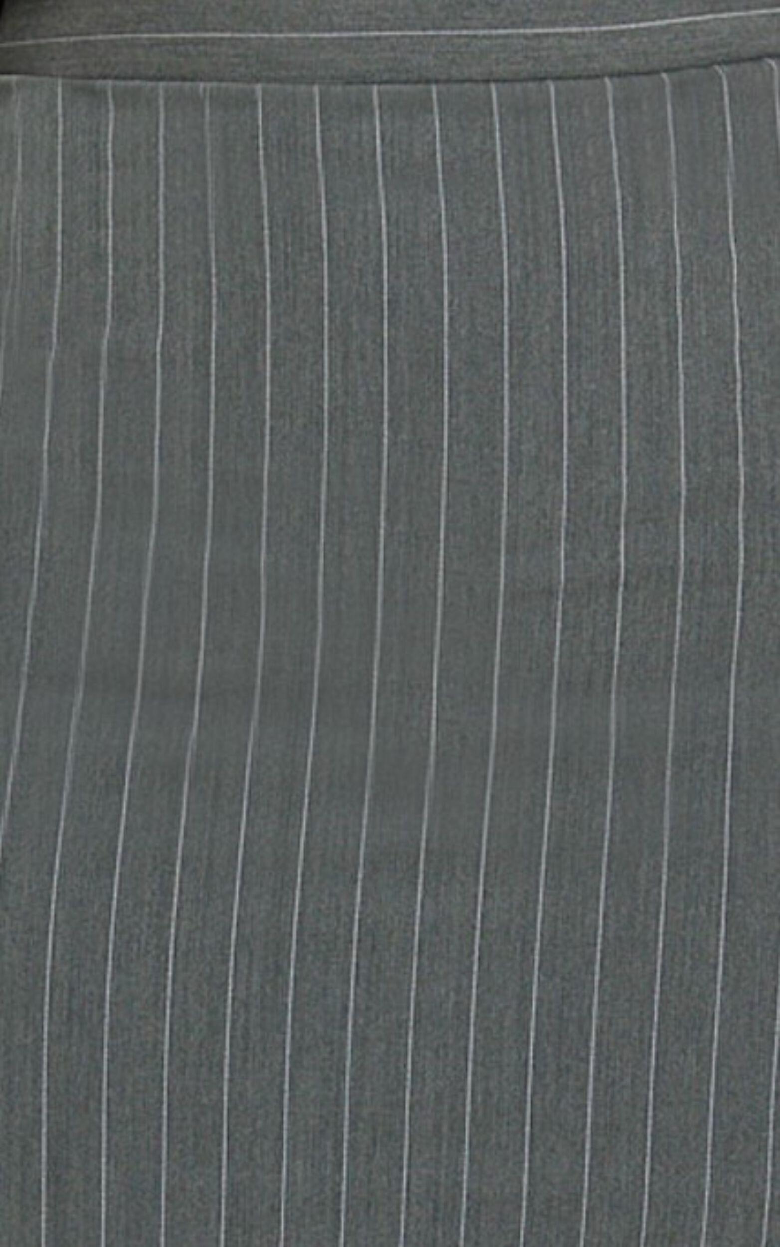 Fiona Midi Skirt - Pinstripe Bodycon Side Leg Split Workwear Skirt in Dark Grey Product Image