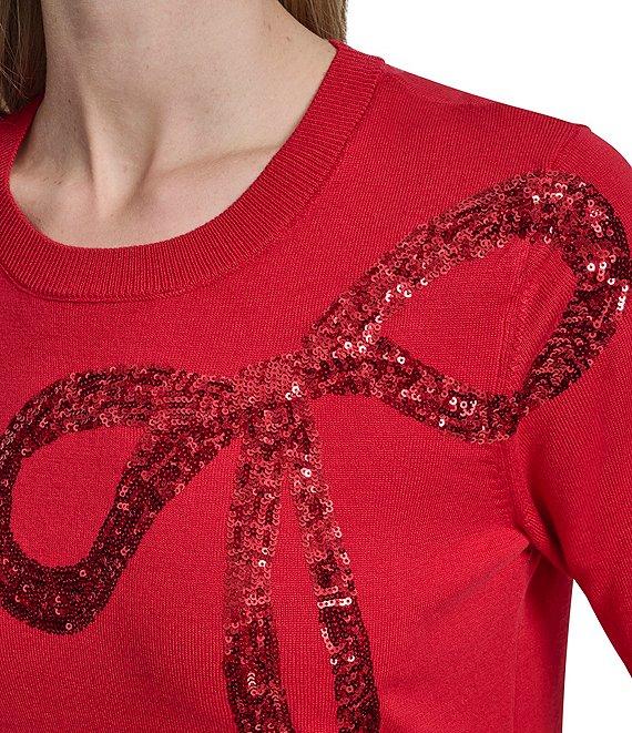 DKNY by Donna Karan Sequin Bow Crew Neck Long Sleeve Sweater Product Image