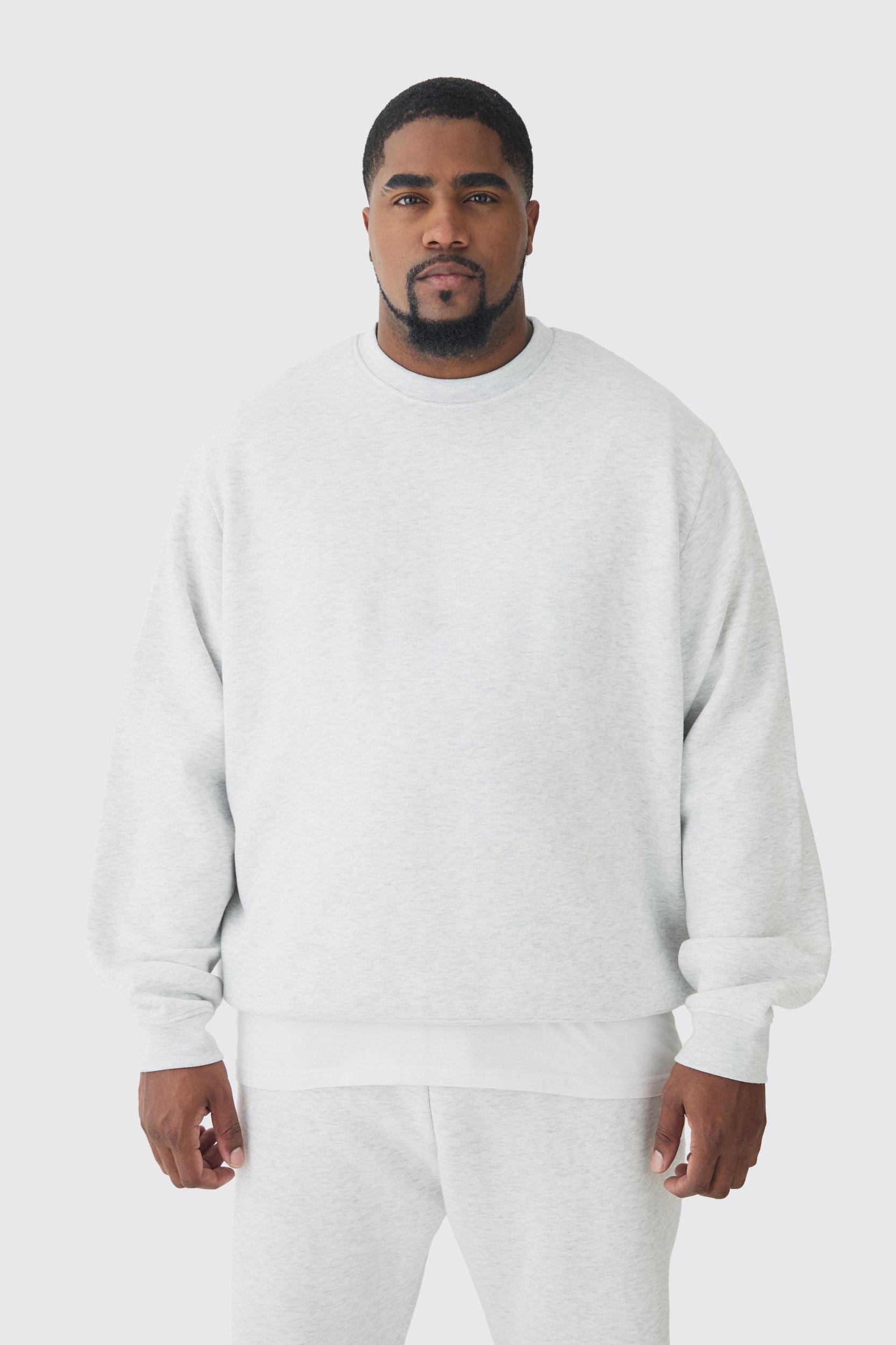 330GSM Plus Regular Fit Crew Neck Sweatshirt In Grey Marl | boohooMAN USA Product Image