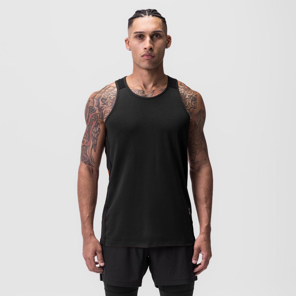 0809. Supima® Mesh Panel Training Singlet - Black Product Image