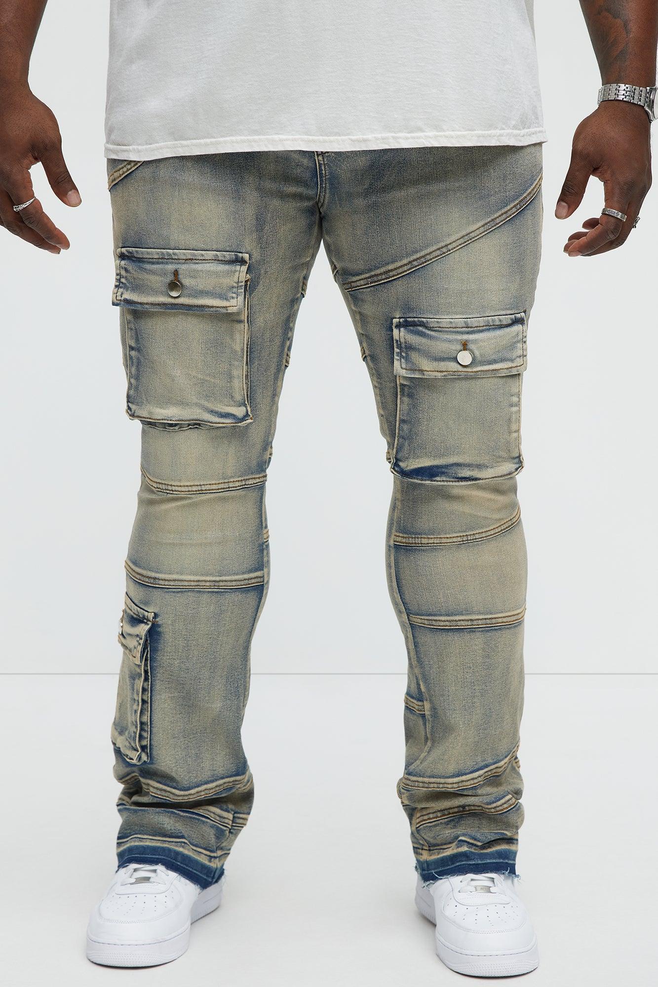 Stacked Skinny Flare Come Find Me Cargo Jeans - Light Blue Wash Male Product Image