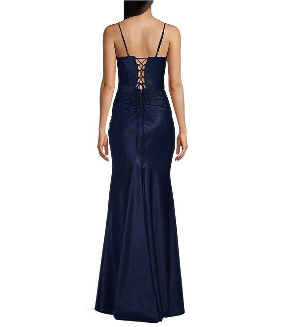 B. Darlin Sweetheart Neck Spaghetti Strap Twist Front Side Slit Lace Up Back Dress Product Image