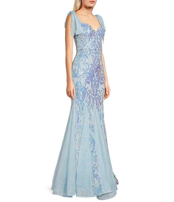 B. Darlin Sequin Pattern V-Neck Tie Shoulder Bustier Dress Product Image