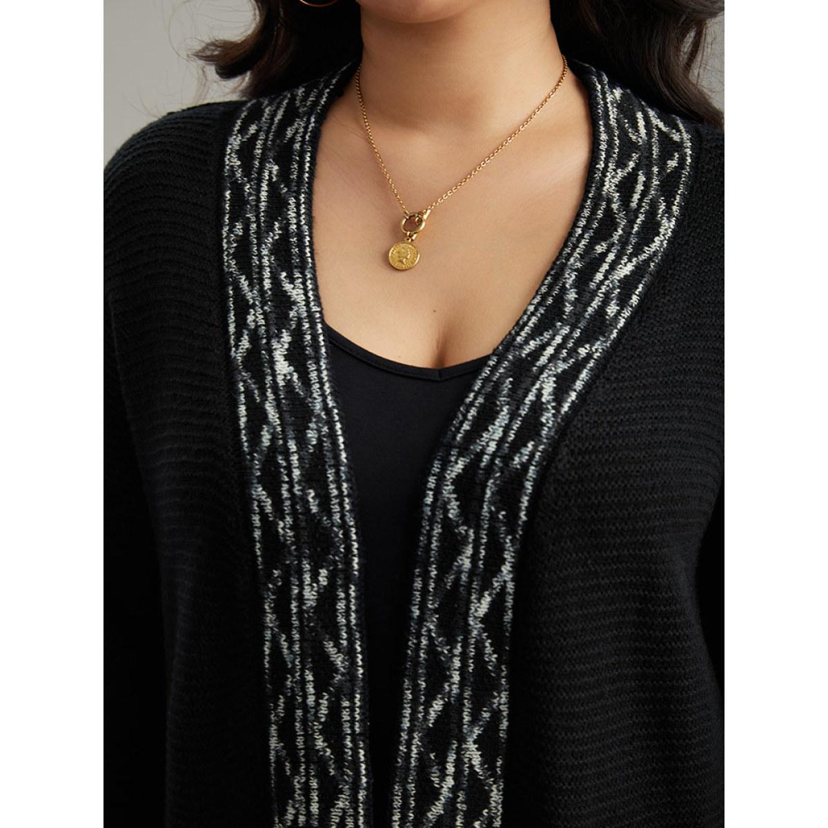 Plus Size Bandana Trim Patched Pocket Cardigan Black Women Casual Loose Long Sleeve Everyday Cardigans BloomChic 18-20/2X Product Image