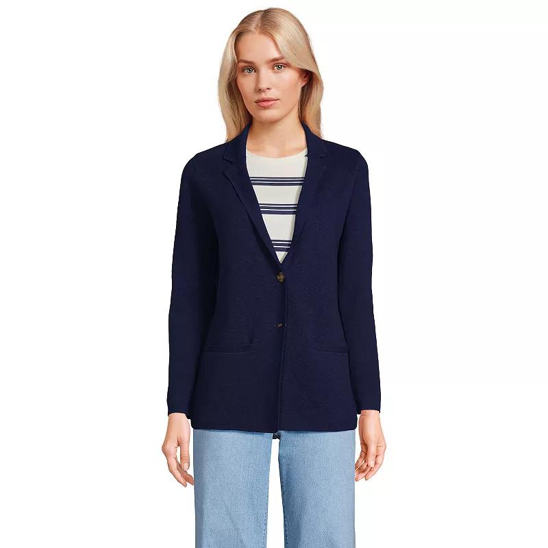 Women's Lands' End Fine Gauge Cotton Button Front Sweater Blazer, Size: XL, Deep  Blue Product Image