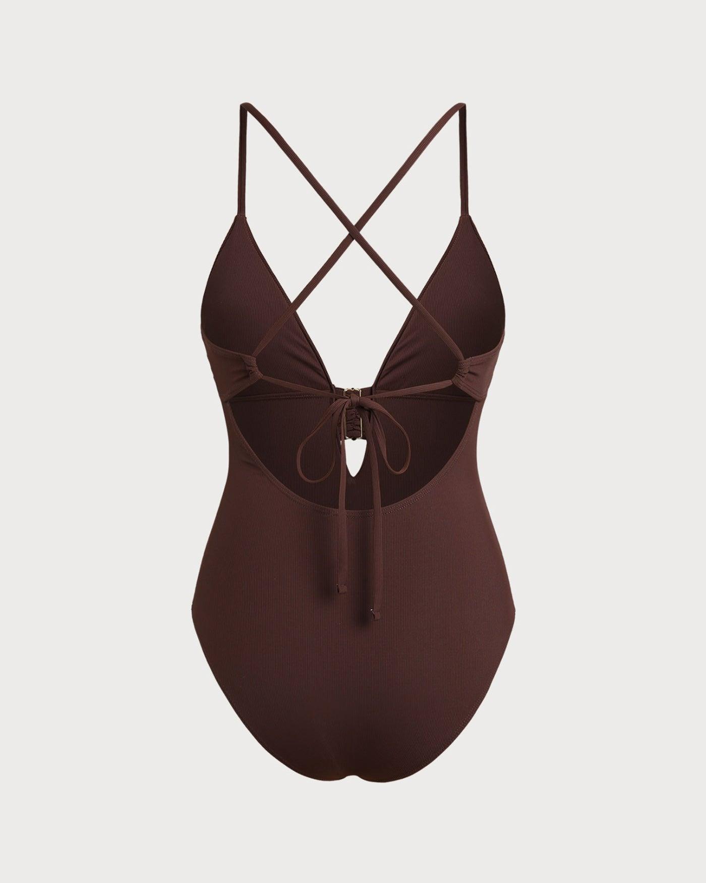 Brown Cut Out One Piece Swimwear Product Image