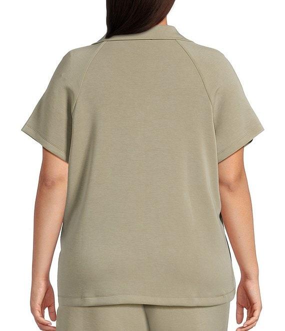 Skies Are Blue Plus Brushed Modal Blend Short Sleeve Half Zip Top Product Image