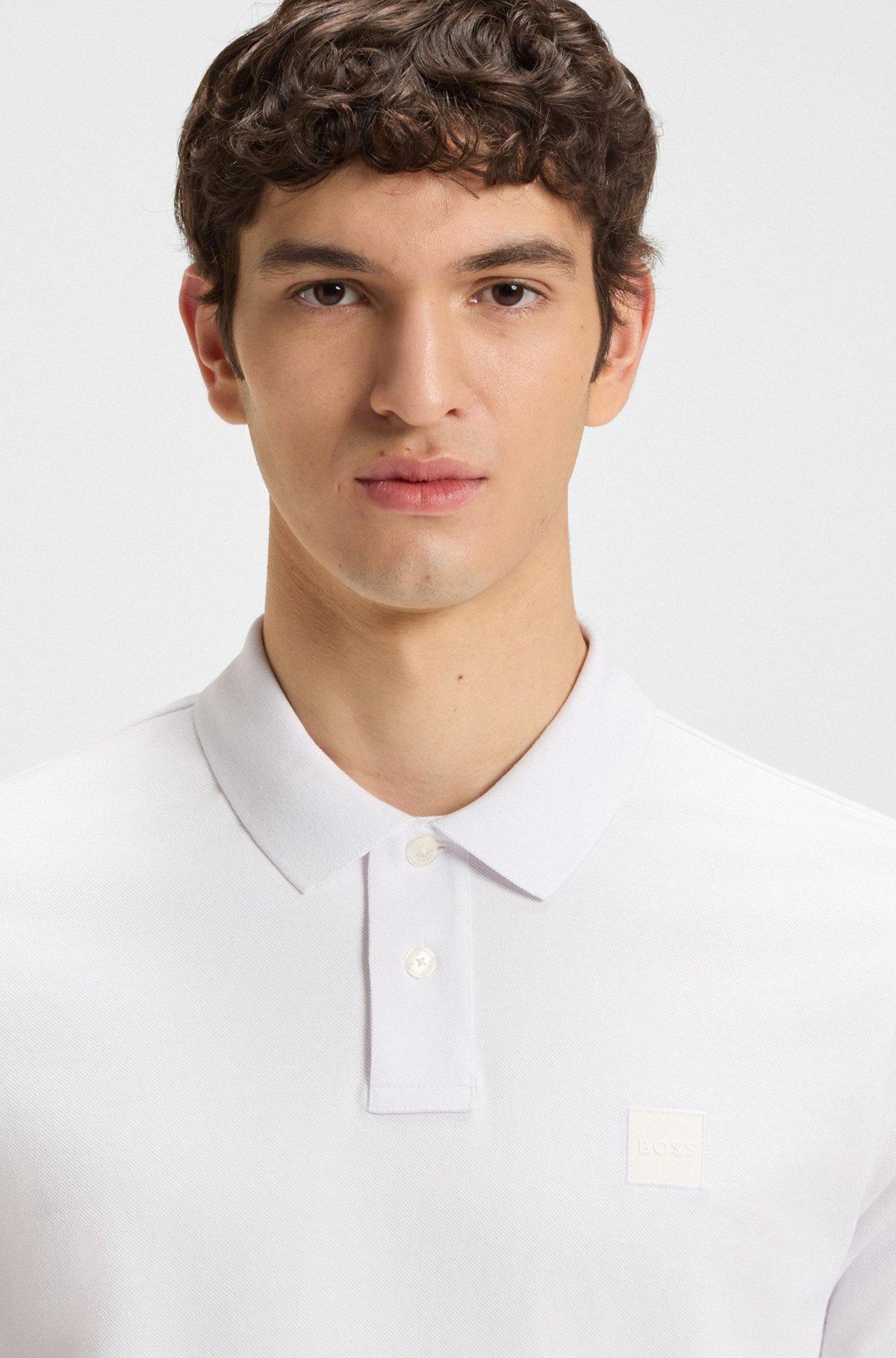 BOSS - Extra-slim-fit stretch-cotton shirt with logo tape - White Product Image