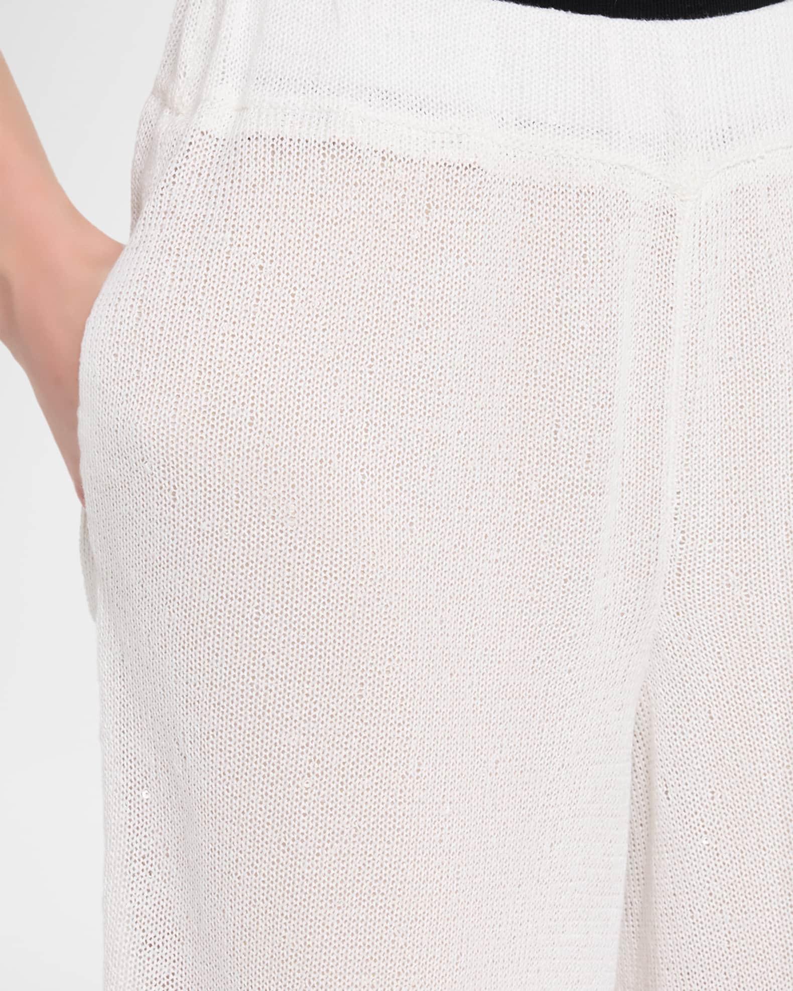 Linen-Silk Paillette Knit Straight-Leg Pull-On Pants Product Image