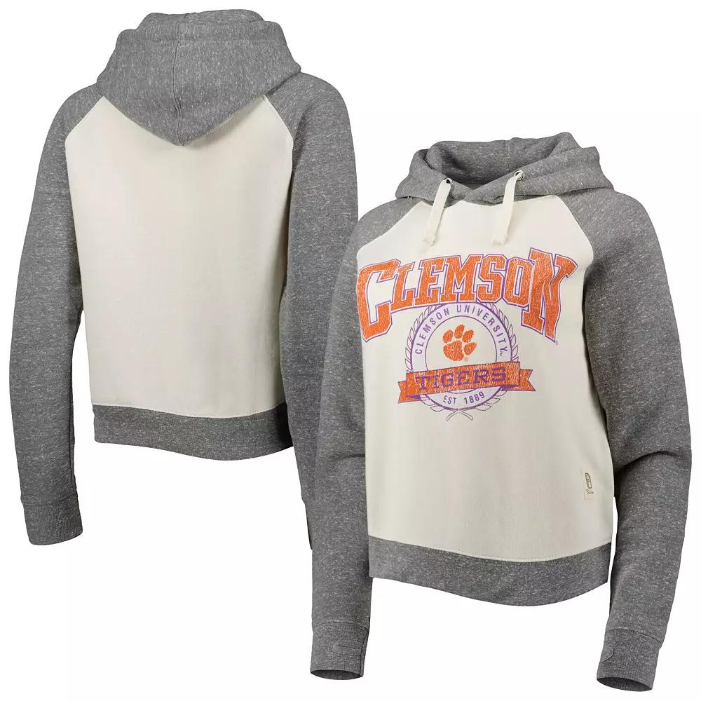 Women's Pressbox Cream/Heather Gray Clemson Tigers Cody Tri-Bend Raglan Pullover Hoodie, Size: 2XL, White Product Image