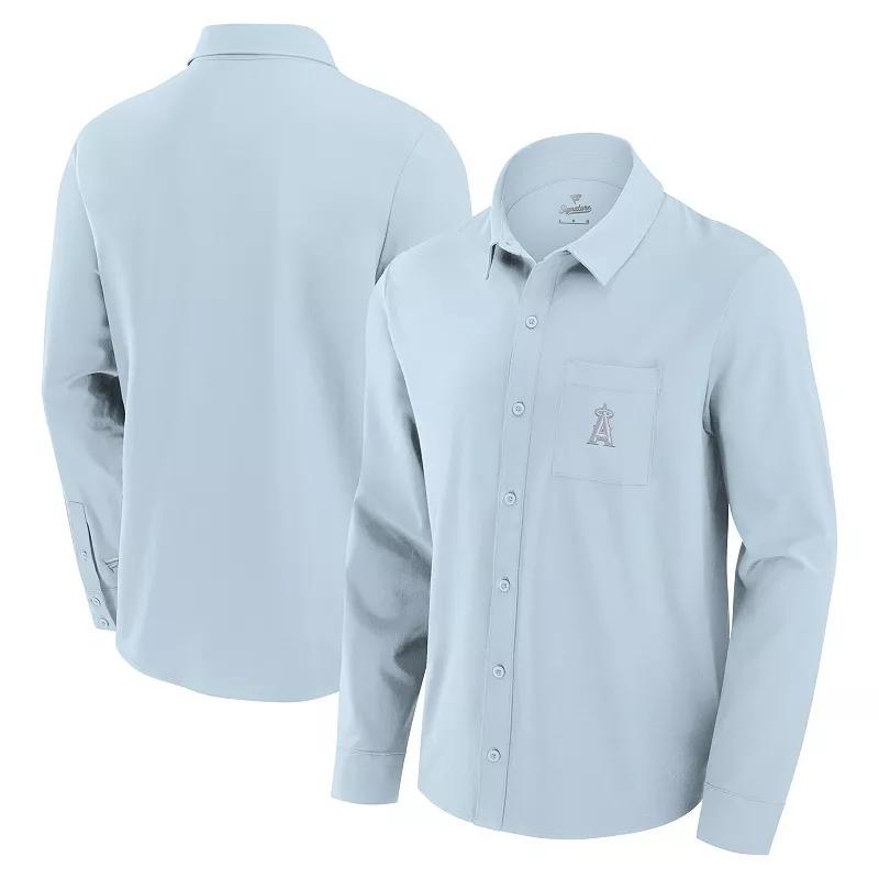 Men's Fanatics Light Blue Los Angeles Angels Front Office Long Sleeve Button-Up Shirt,  Product Image