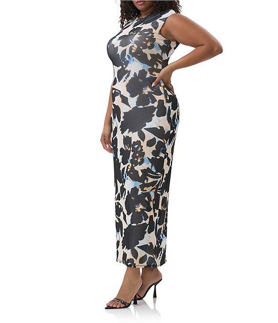 AFRM Plus Cody Floral Mesh Crew Neck Cap Sleeves Maxi Dress Product Image