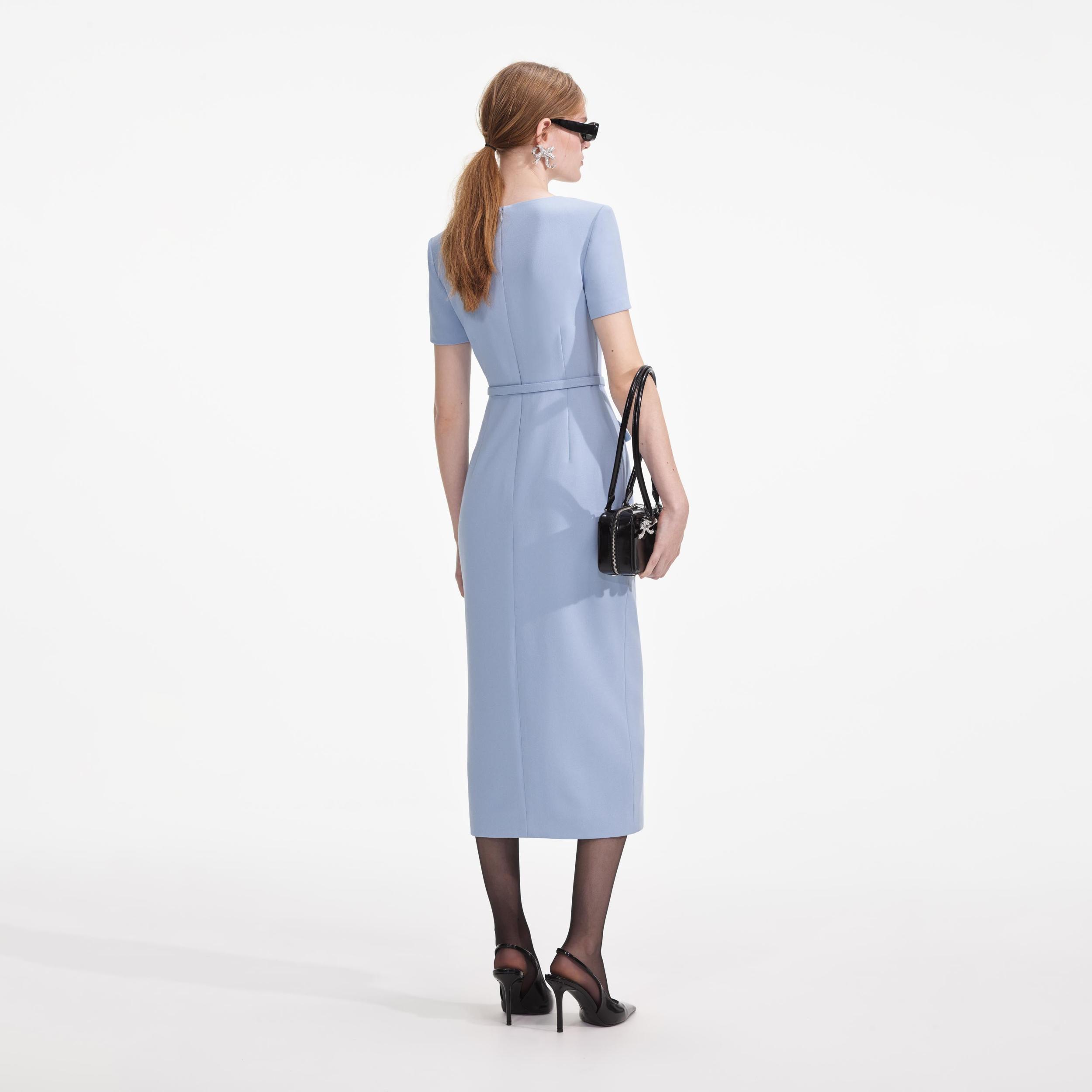 Blue Crepe Button Midi Dress Product Image
