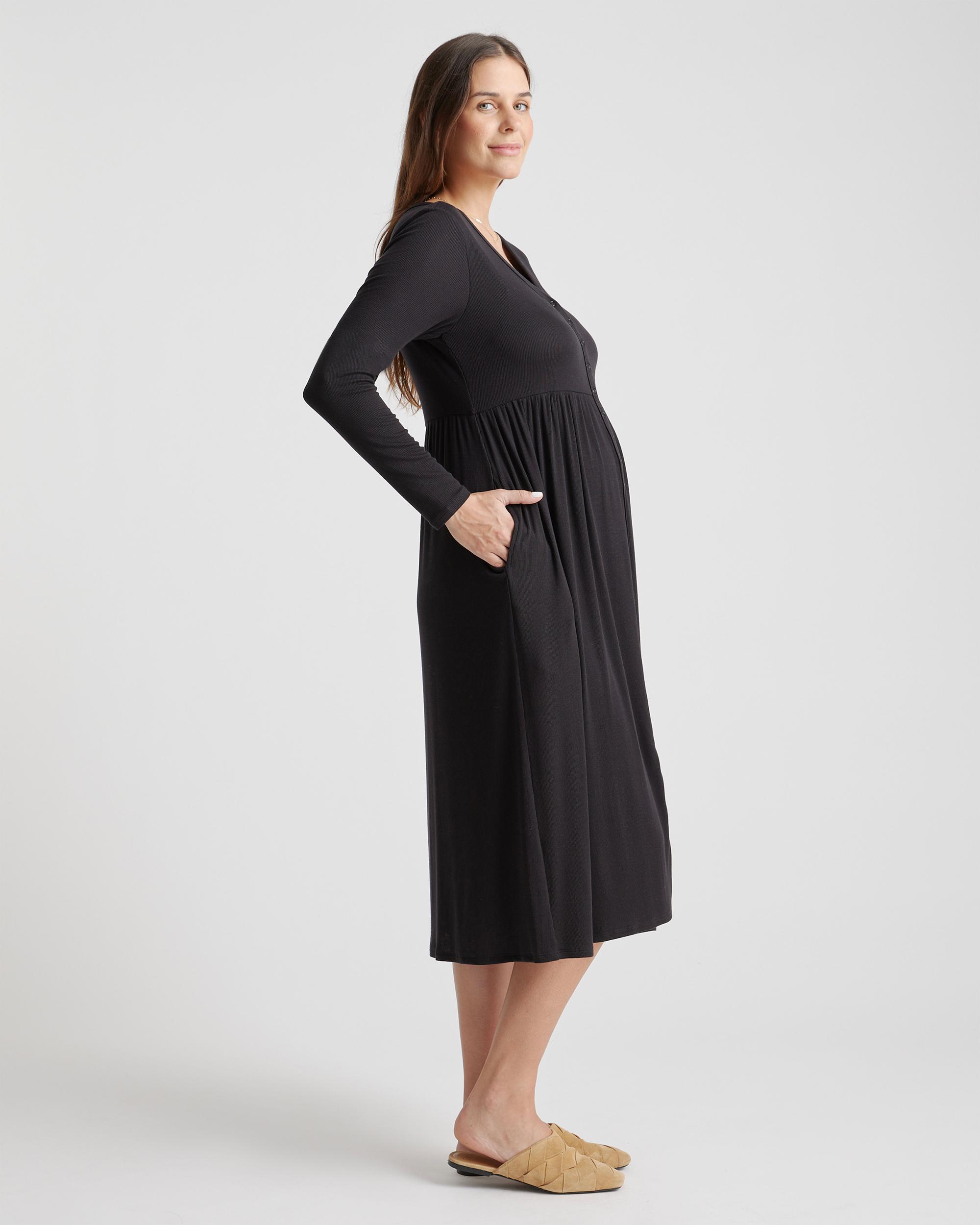 Quince | Women's Tencel Rib Maternity & Nursing Button Front Dress Size XS Product Image