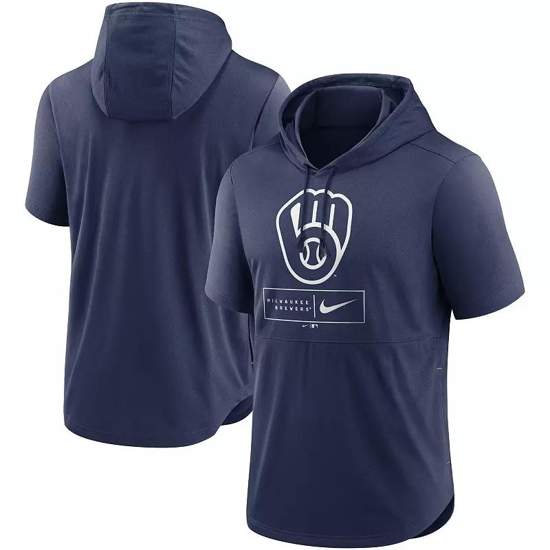 Men's Nike Navy Milwaukee Brewers Lockup Performance Short Sleeve Lightweight Hooded Top, Size: Small, Blue Product Image