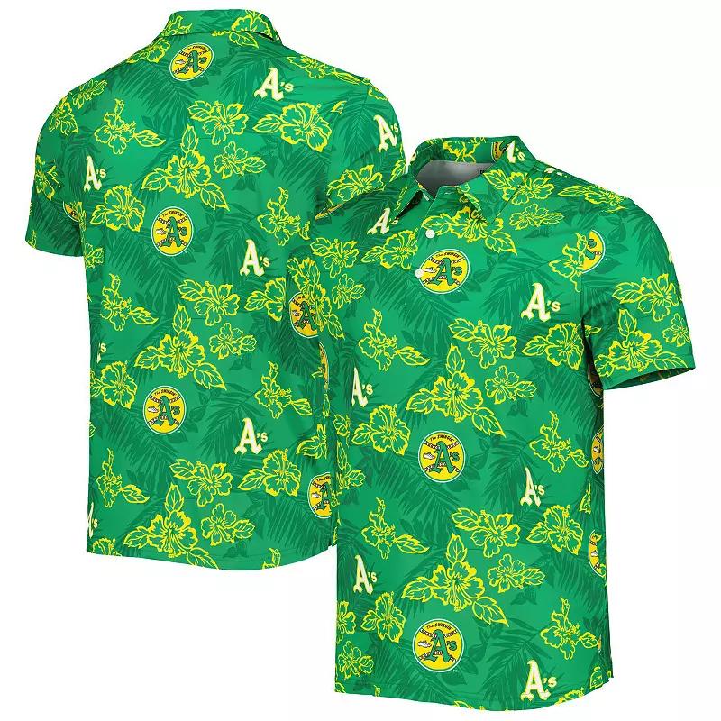Men's Reyn Spooner Green Oakland Athletics Cooperstown Collection Puamana Print Polo,  Product Image