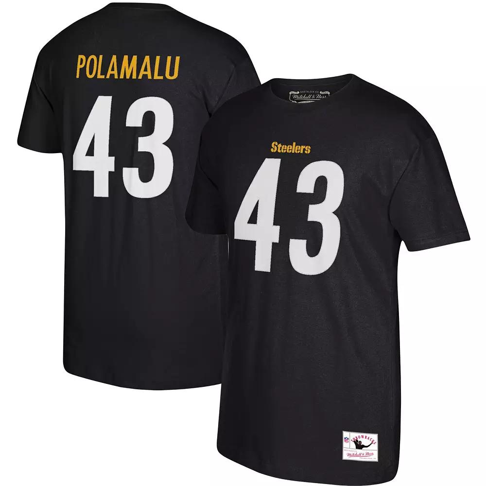 Men's Mitchell & Ness Troy Polamalu Black Pittsburgh Steelers Retired Player Name & Number T-Shirt, Size: Medium Product Image