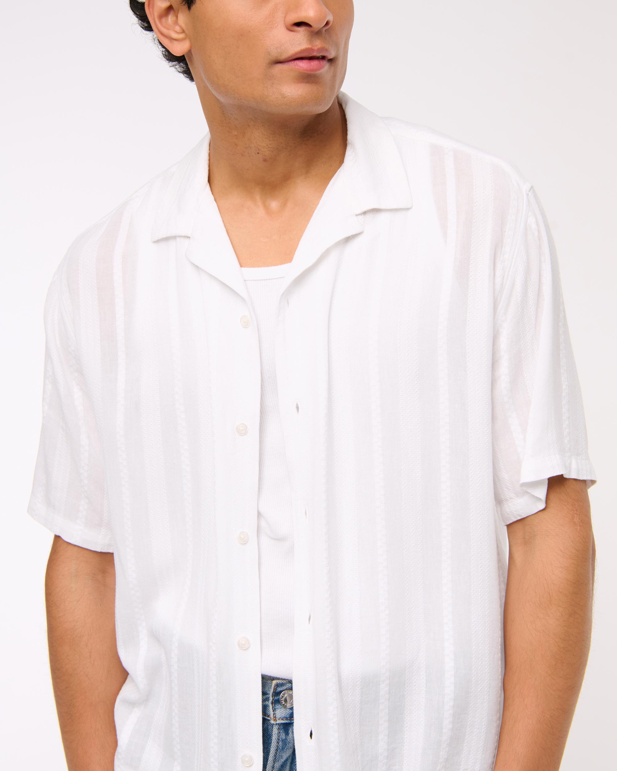 Camp Collar Cropped Button-Up Shirt Product Image