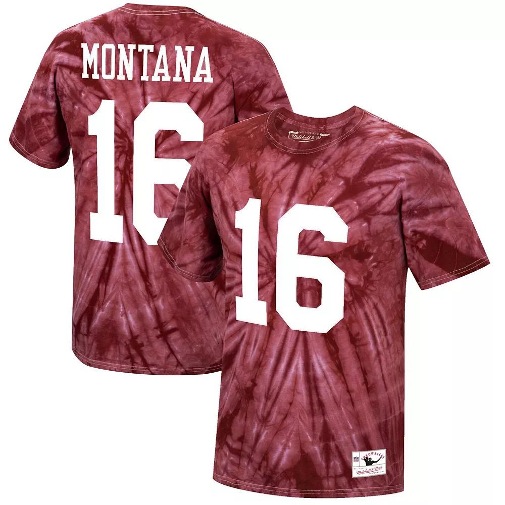 Men's Mitchell & Ness Joe Montana Scarlet San Francisco 49ers Tie-Dye Retired Player Name & Number T-Shirt, Size: Large Product Image