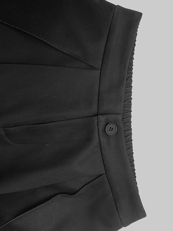 High Waisted Loose Contrast Color No Belt Pleated Pockets Pants Trousers Product Image