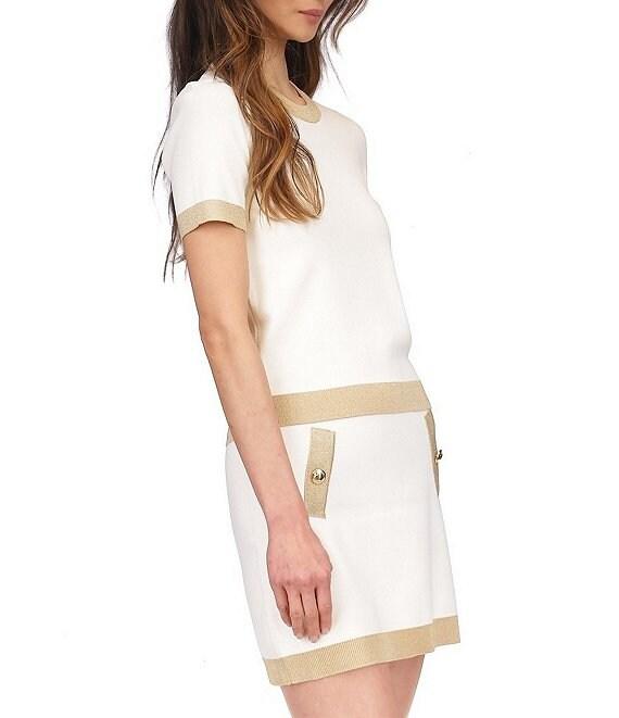 Michael Kors Metallic Trim Color Block Crew Neck Short Sleeve Top Product Image