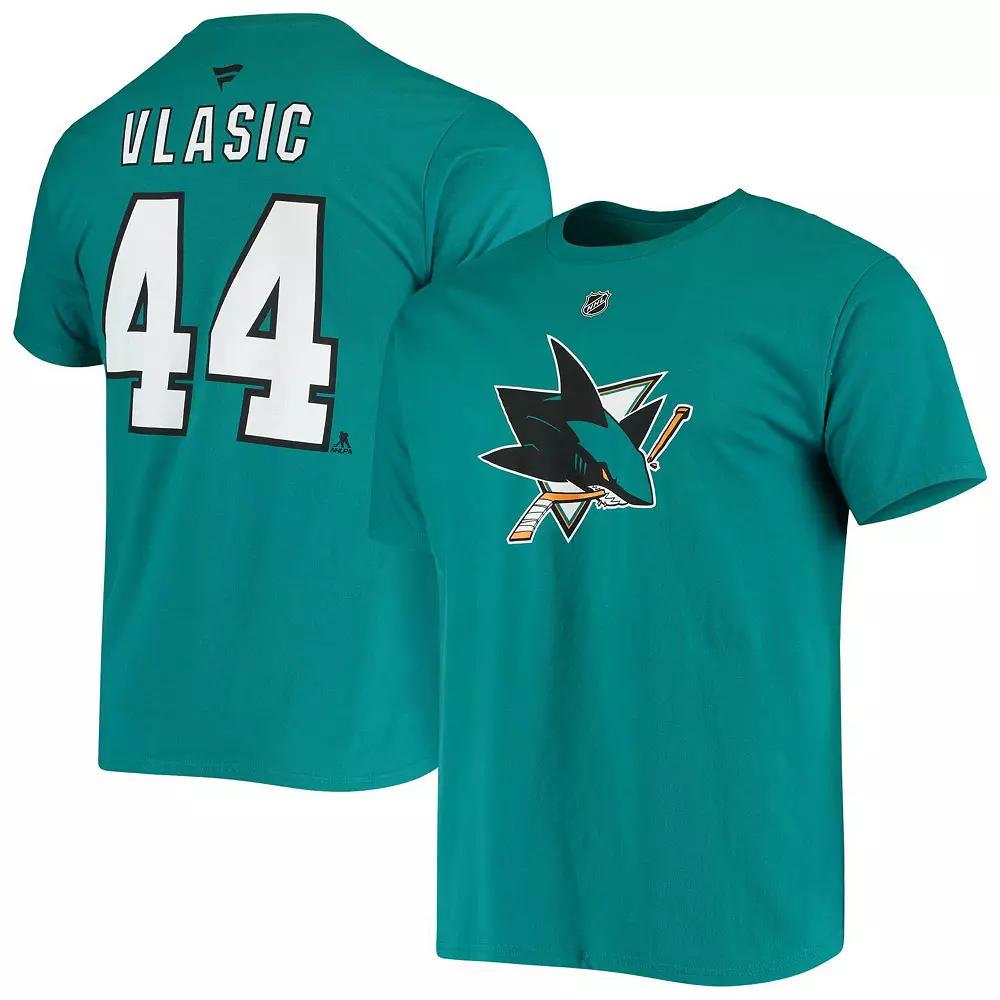 Men's Fanatics Branded Marc-Edouard Vlasic Teal San Jose Sharks Player Name and Number T-Shirt,  Product Image