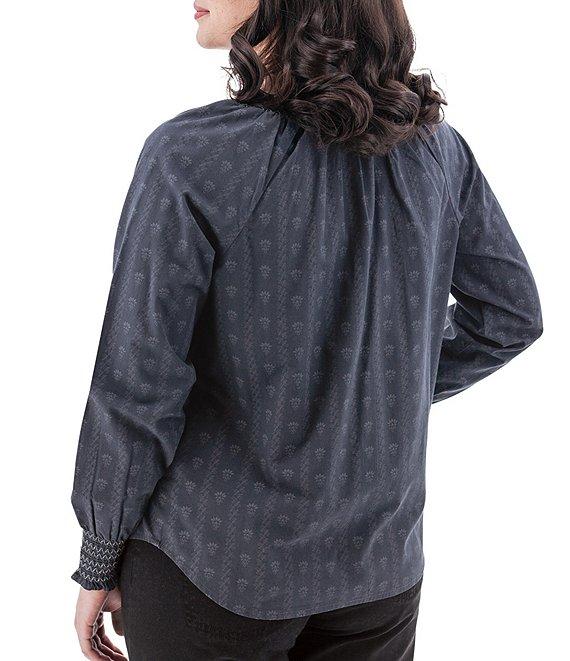 Aventura Fleur Delis Organic Cotton Woven Smocked Split V-Neck Button Front Top Product Image