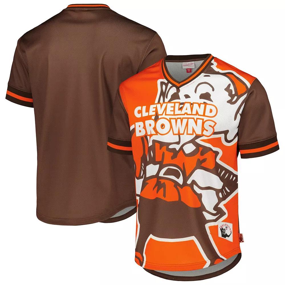 Men's Mitchell & Ness Orange Cleveland Browns Jumbotron 3.0 Mesh V-Neck T-Shirt, Size: XL Product Image