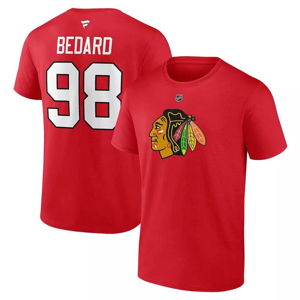 Men's Fanatics Branded Connor Bedard Red Chicago Blackhawks 2023 NHL Draft Authentic Stack Player Name & Number T-Shirt,  Product Image
