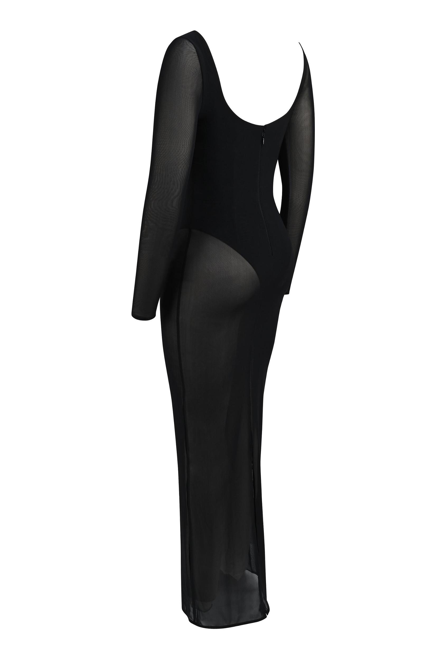 Everly  black mesh maxi dress with bodysuit Product Image