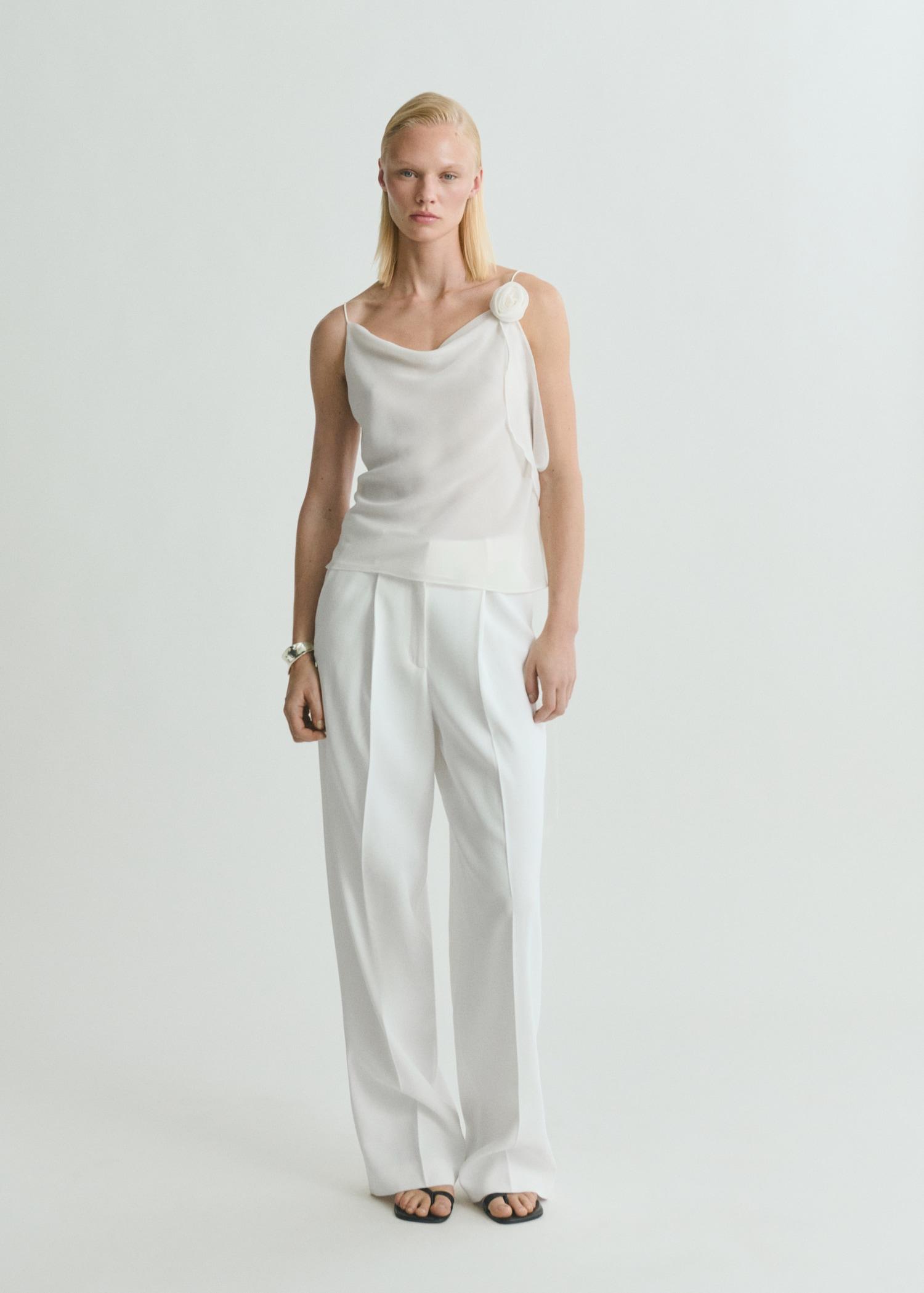 Draped top with flower detail - Women | MANGO USA Product Image