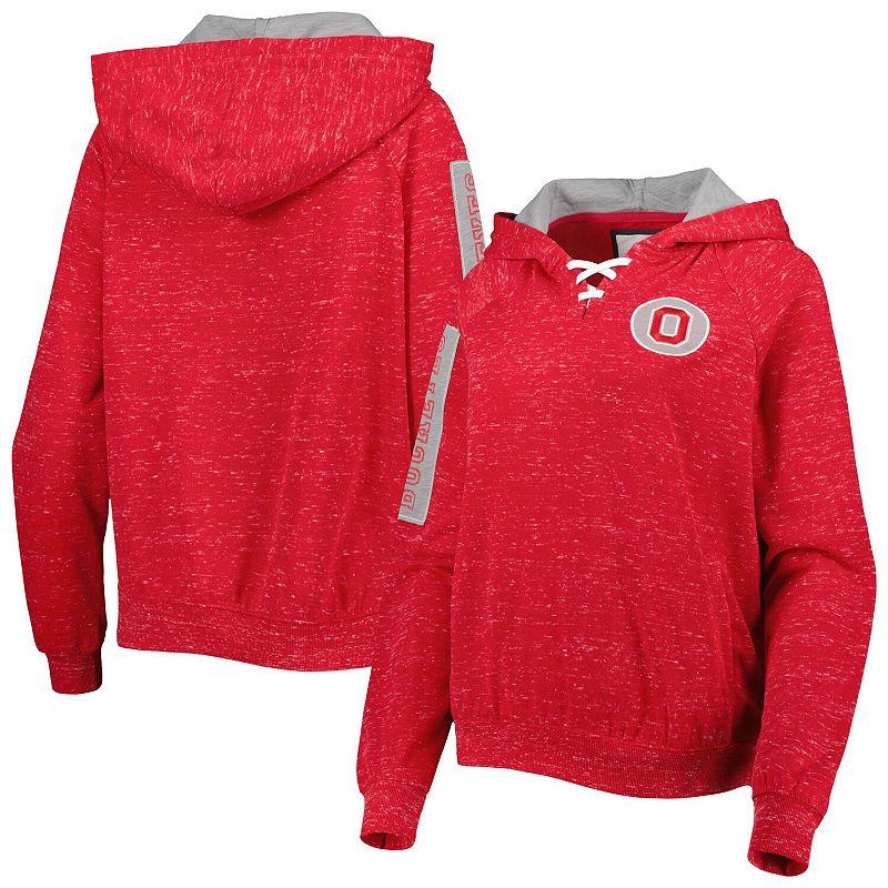 Women's Colosseum Scarlet Ohio State Buckeyes The Devil Speckle Lace-Placket Raglan Pullover Hoodie, Size: Small, Red Product Image