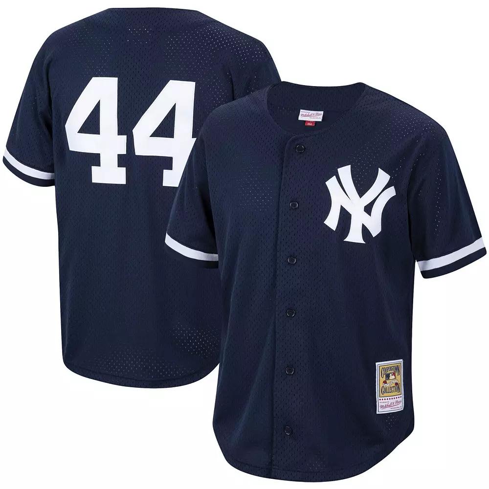 Men's Mitchell & Ness Reggie Jackson Navy New York Yankees Cooperstown Collection Mesh Batting Practice Button-Up Jersey,  Product Image
