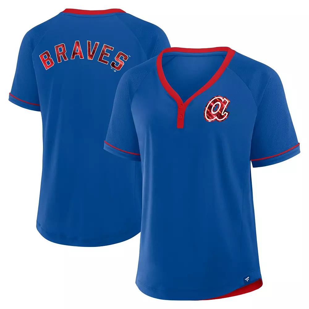 Women's Fanatics Royal Atlanta Braves Cooperstown Collection League Diva Raglan V-Neck T-Shirt,  Product Image