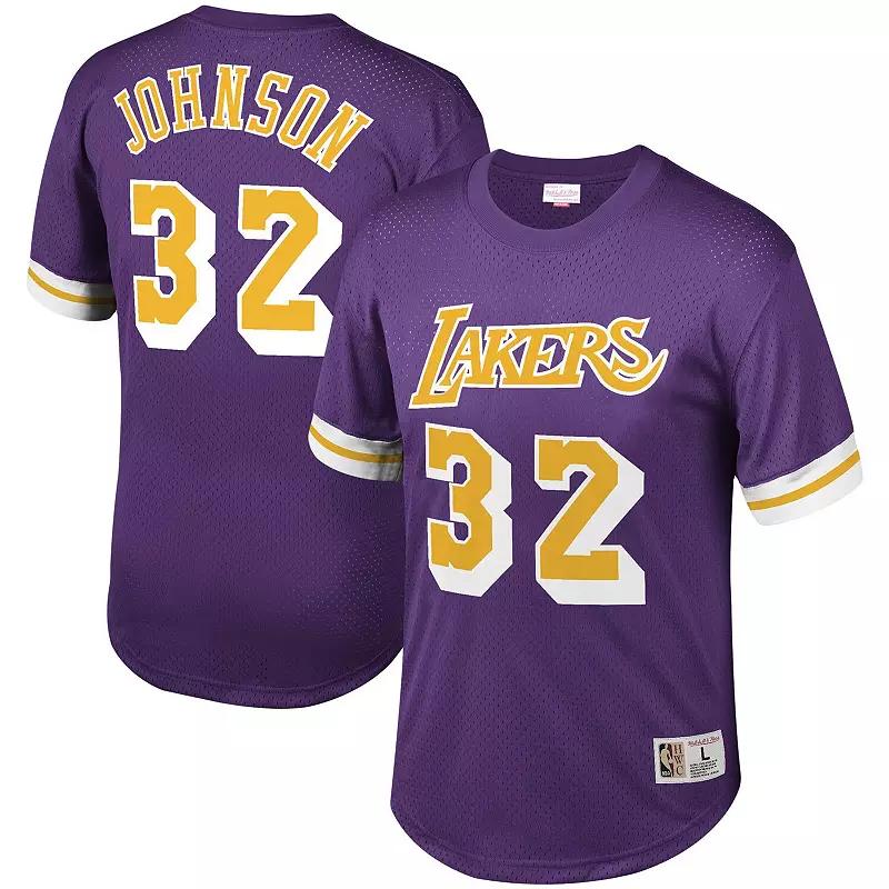 Men's Mitchell & Ness Magic Johnson Purple Los Angeles Lakers Mesh T-Shirt, Size: Small Product Image