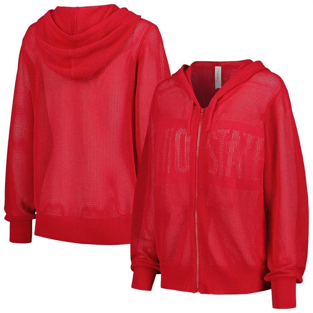 Women's Lusso Scarlet Ohio State Buckeyes Summer Tonal Mesh Full-Zip Hoodie Sweater,  Product Image