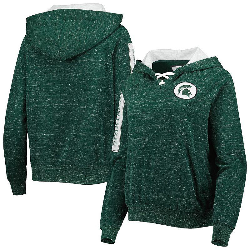 Womens Colosseum Michigan State Spartans The Devil Speckle Lace-Placket Raglan Pullover Hoodie Product Image
