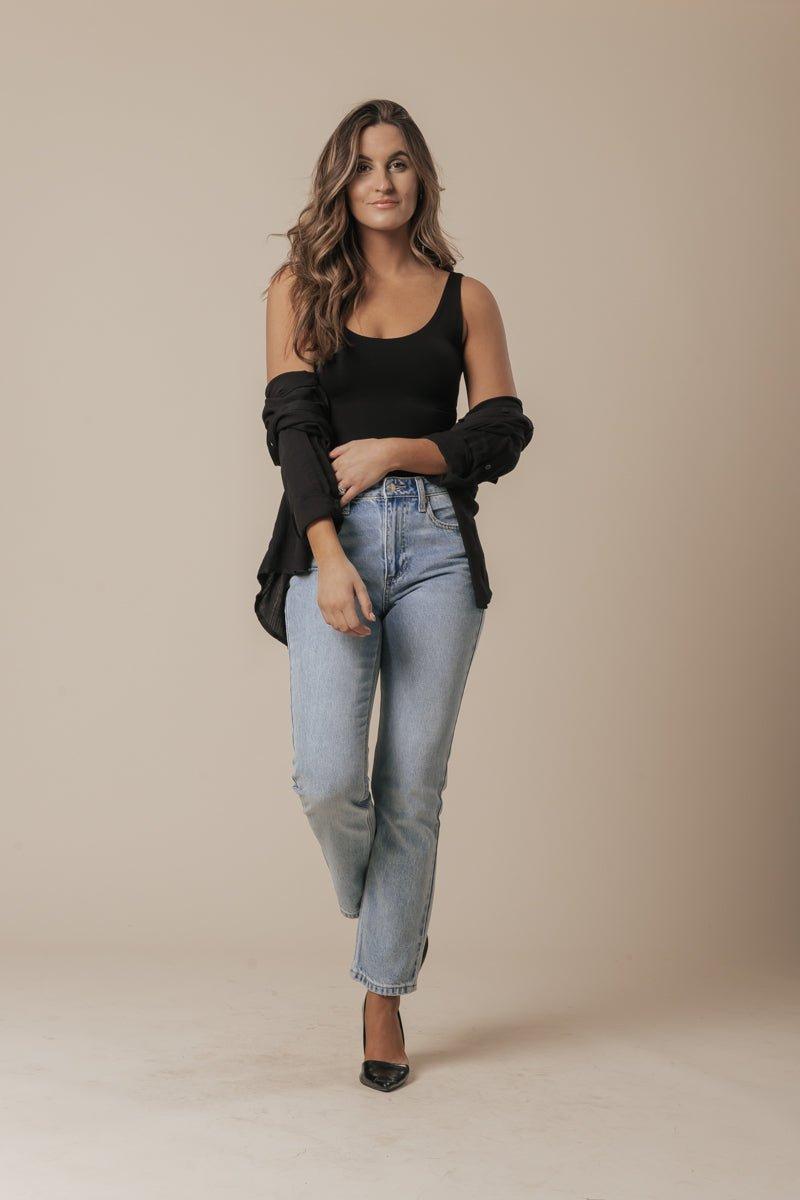 Scoop Neck Double Lined Jersey Tank - Black Product Image