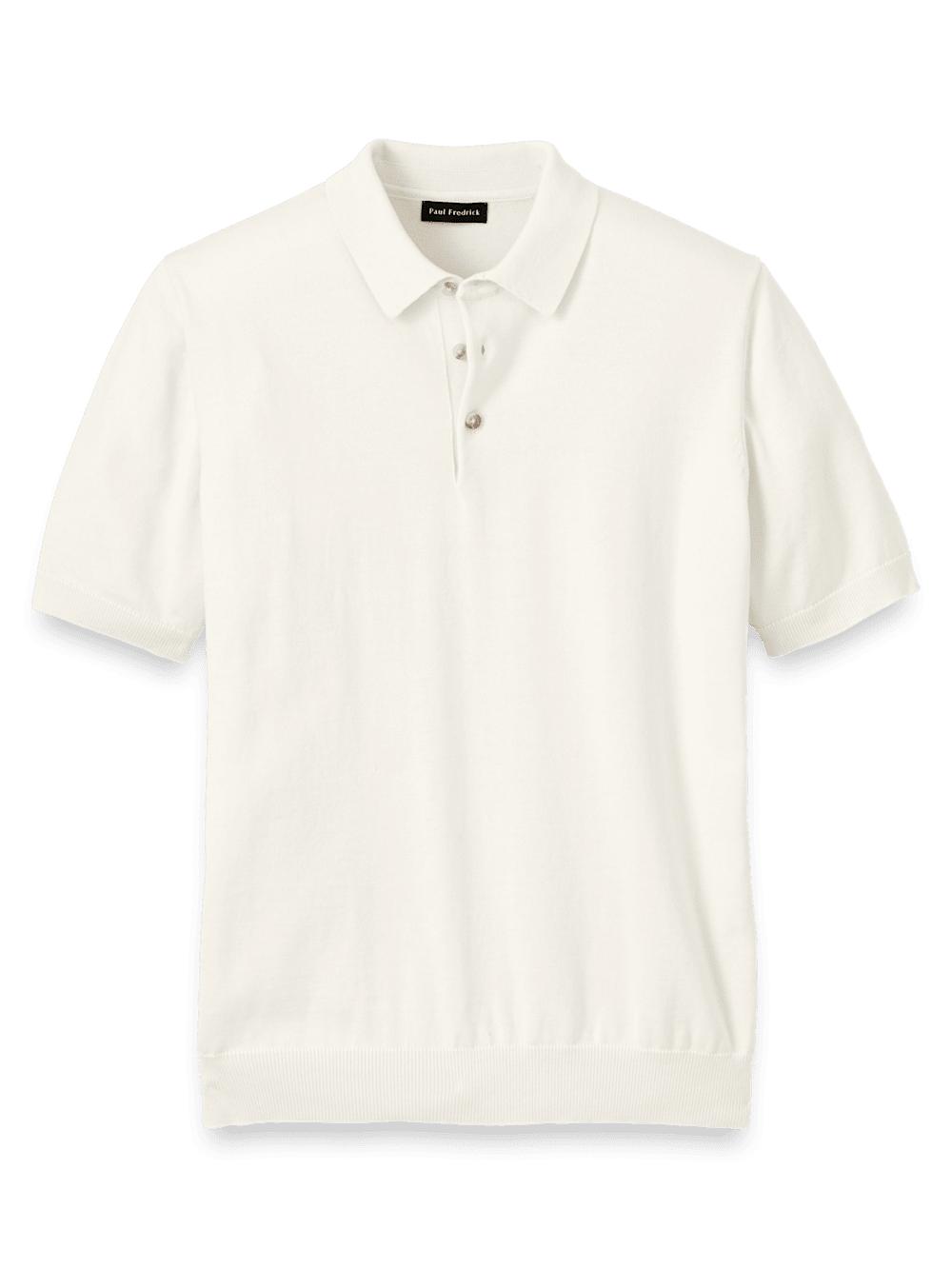 Supima Cotton Three Button Polo - Off White Product Image