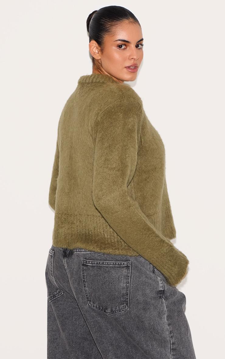 Plus Khaki Eyelash Knitted Cardigan Product Image