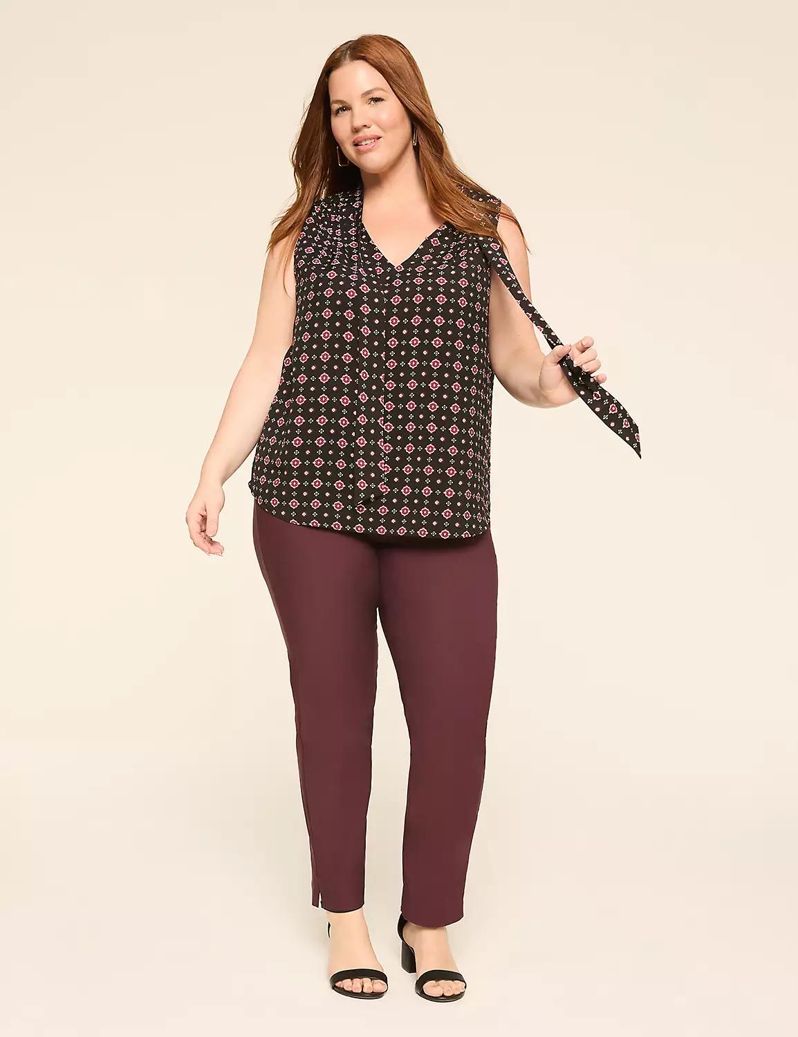 Sleeveless Tie-Neck Pintuck-Detail Top Product Image