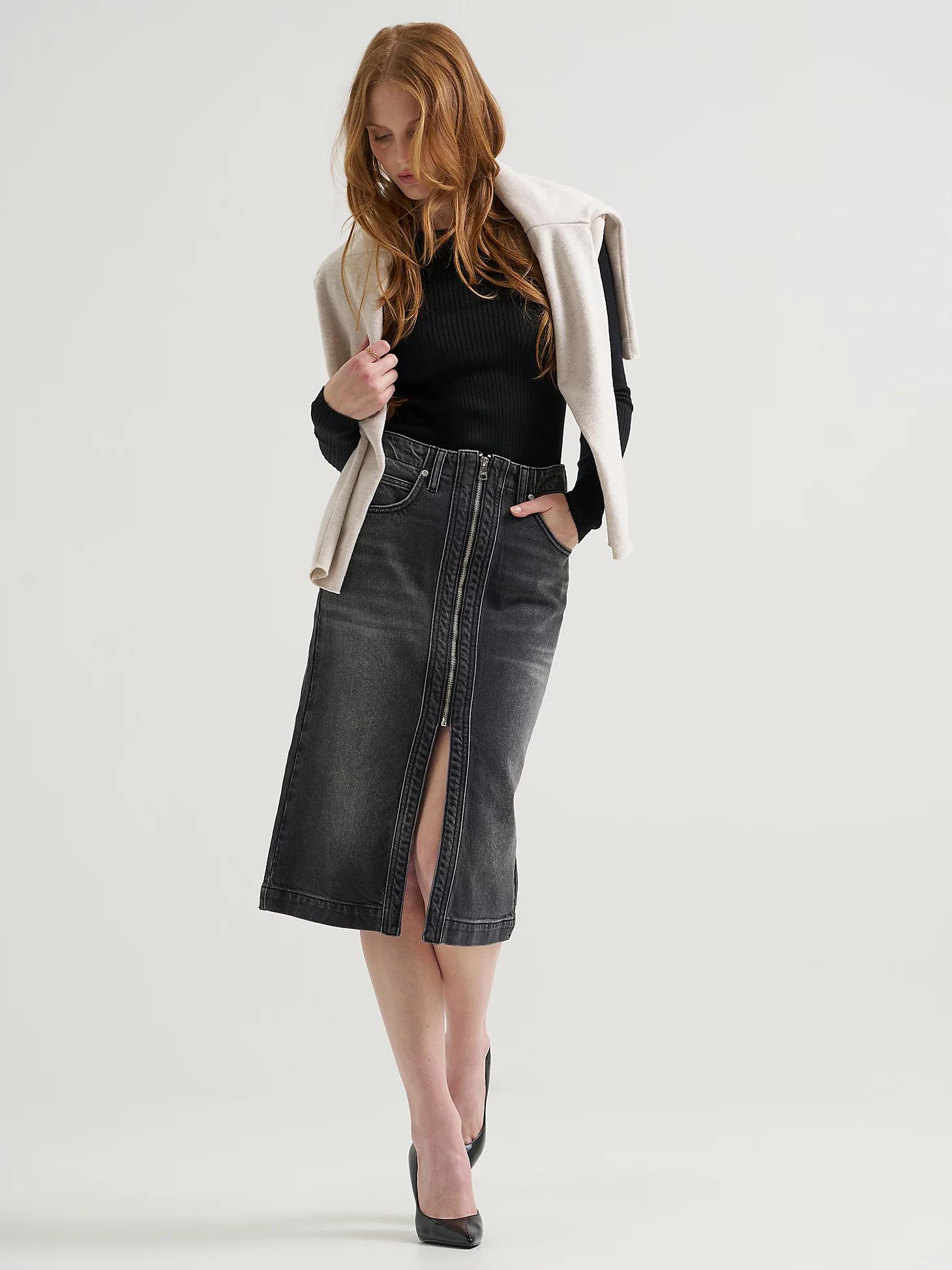 Women's High Rise Zip Front Denim Midi Skirt | Women's Skirts & Dresses | Lee® Product Image