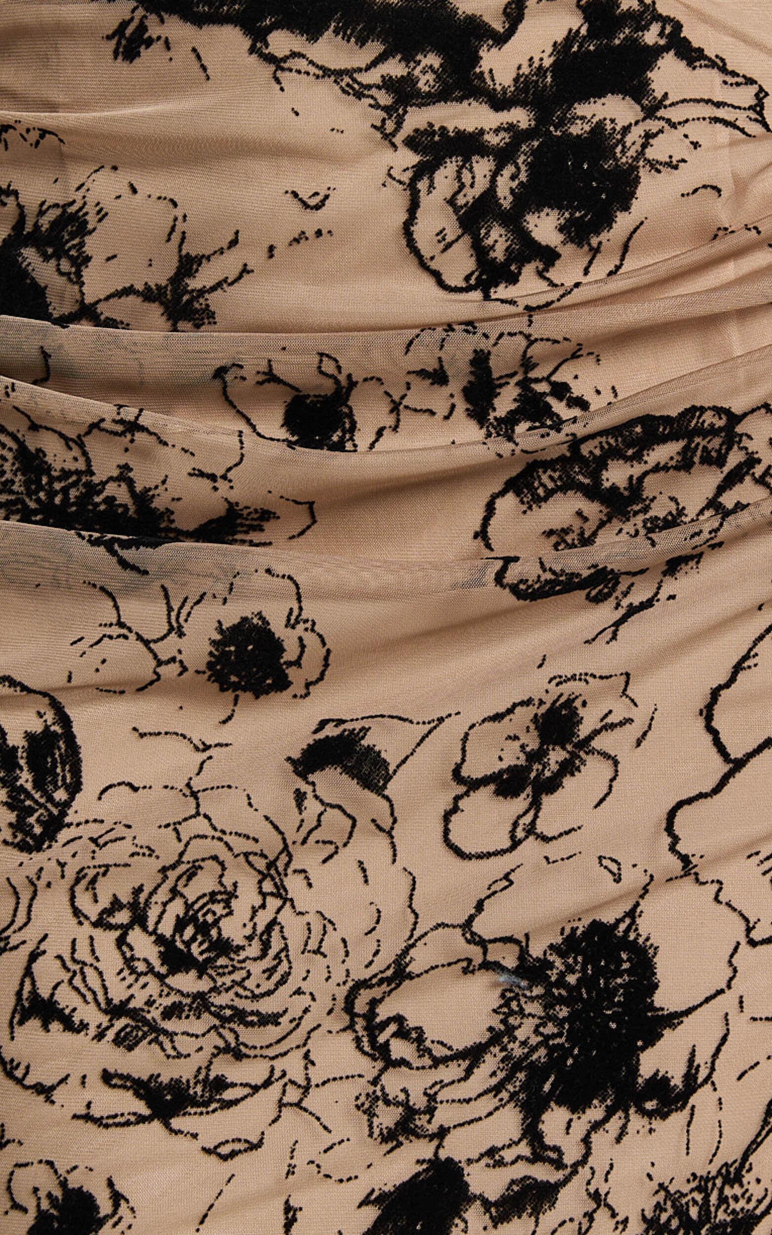 Athena Midi Skirt - Floral Mesh High Waist Skirt in Brown and Black Burnout Product Image