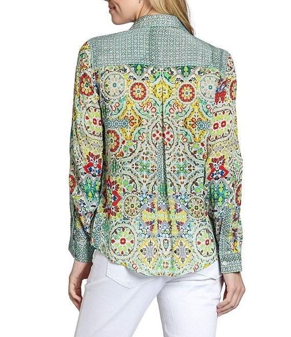 APNY Woven Printed Point Collar Long Sleeve Blouse Product Image