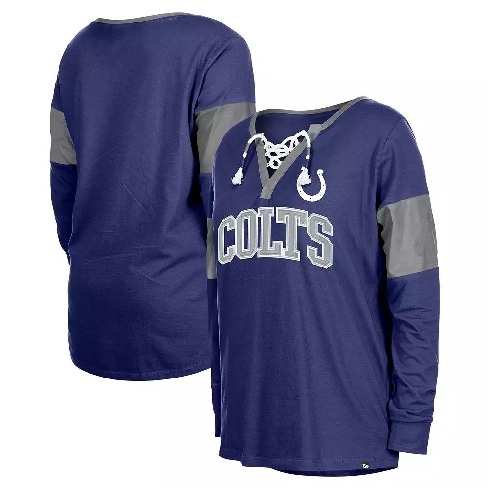 Women's New Era Royal Indianapolis Colts Lace-Up Notch-Neck Long Sleeve T-Shirt,  Product Image